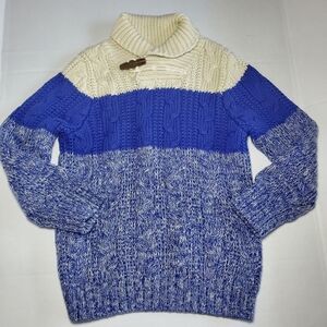Baby gap blue and cream mock neck toggle cable knit sweater Sz 3T